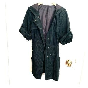 Lightweight plaid trench coat with hood